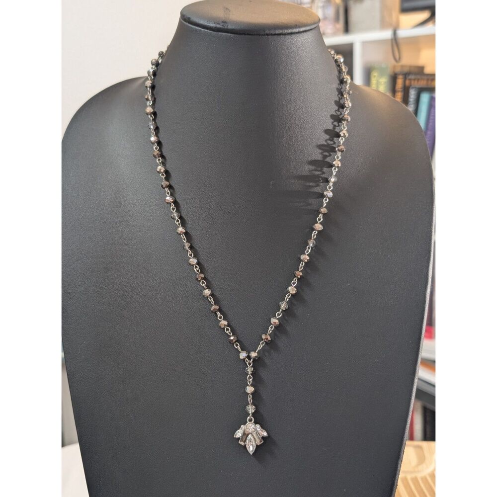 C1946 Gunmetal Crystal Beaded Y-Necklace - Art Deco Pendant - Picture 3 of 8